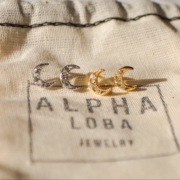 sterling silver earrings moon earrings rhodium - Picture 3 of 3